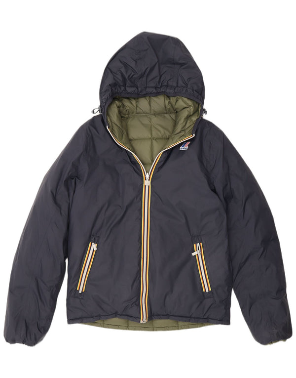 K-Way Womens Hooded Reversible Wattierte Jacke UK 14 Medium Marineblau