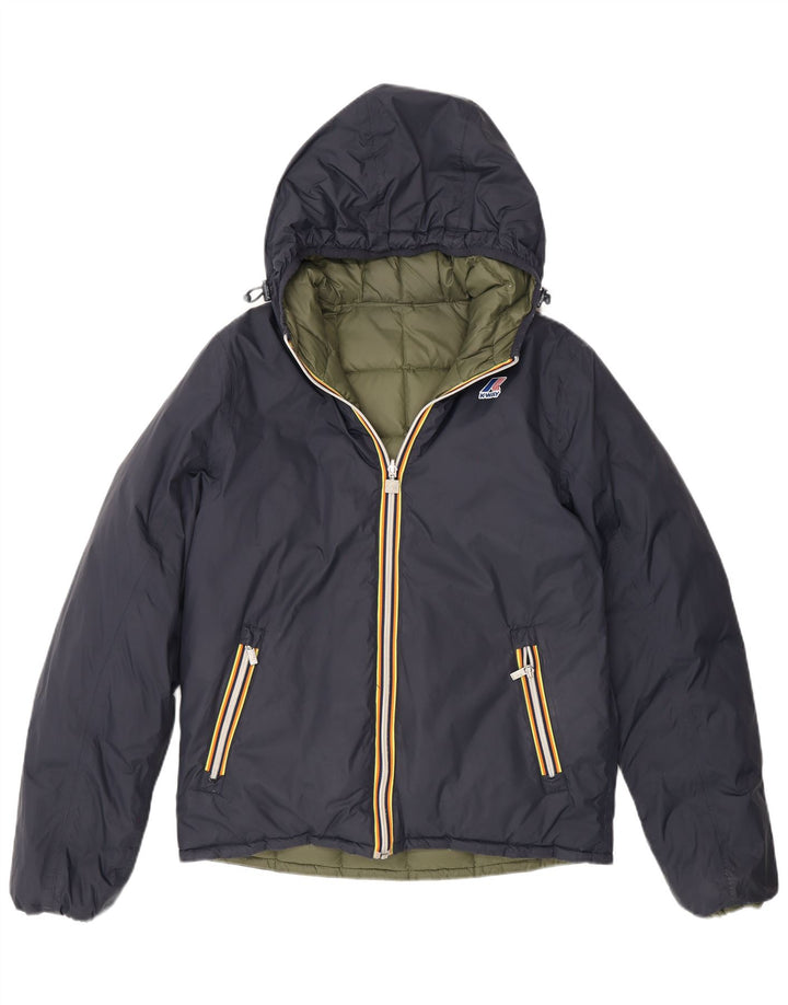 K-Way Womens Hooded Reversible Wattierte Jacke UK 14 Medium Marineblau