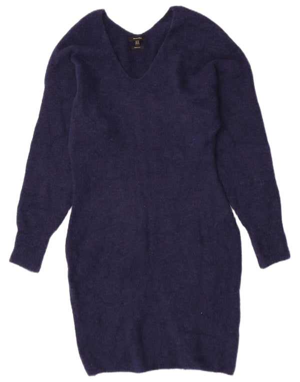 Massimo Dutti Damen Langarm-Pulloverkleid UK 6 XS Marineblau Polyamid