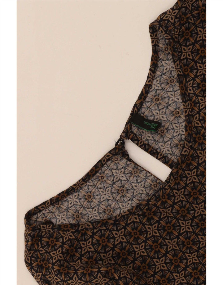 Benetton Womens Abstract Pattern Bluse Top UK 14 Large Brown Geometrisch