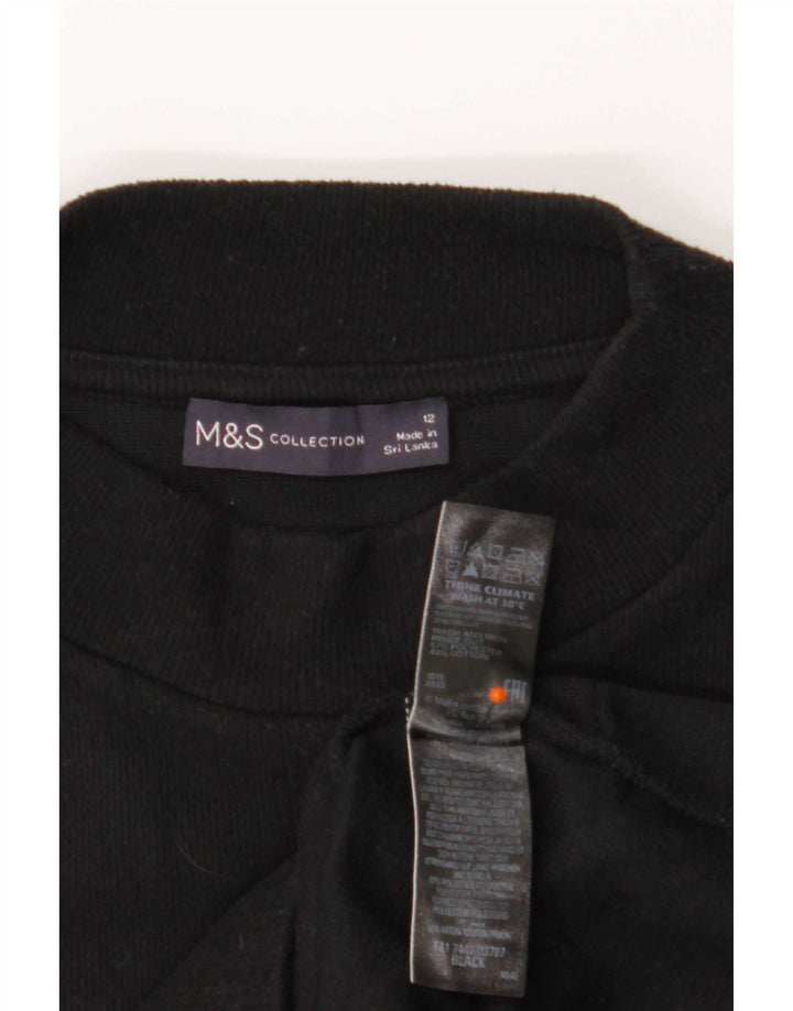 Marks & Spencer Damen Langarm-Tunika-Oberteil UK 12 Medium Schwarz Polyester