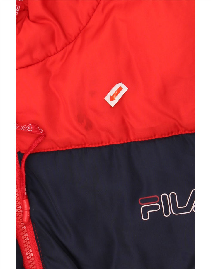 FILA Wattierte Herrenjacke mit grafischer Kapuze, UK 38, Mittelrot, Farbblock