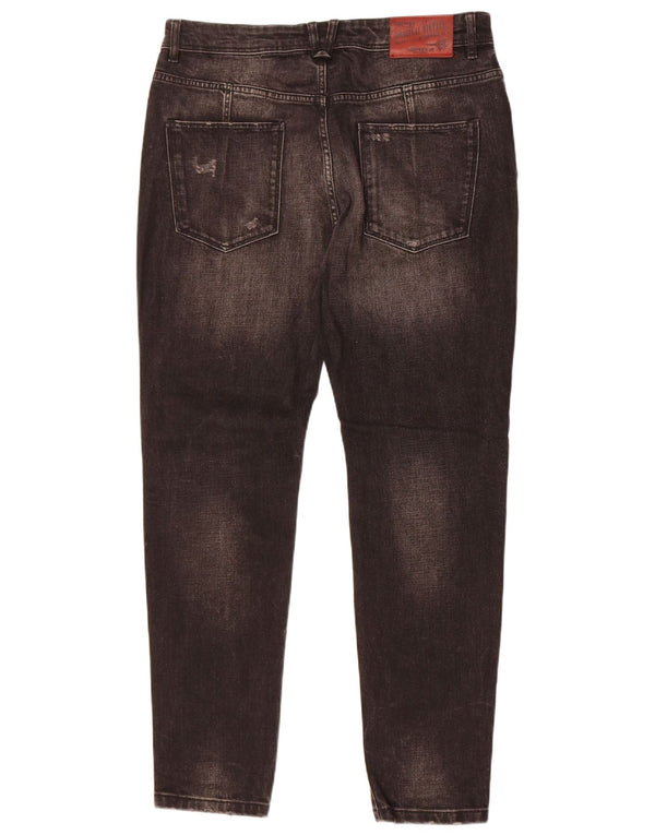 Zara Herren Distressed Slim Jeans EU 44 Large W34 L30 Schwarze Baumwolle