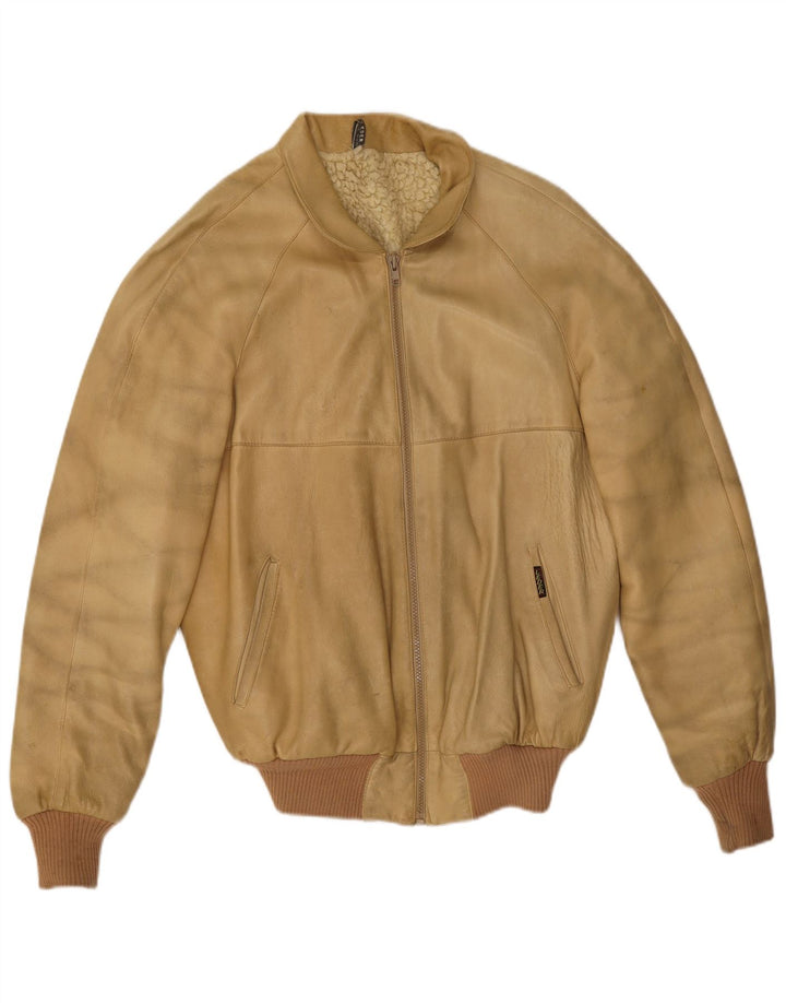 Vintage Herren Sherpa Lederjacke IT 52 XL Beige Leder