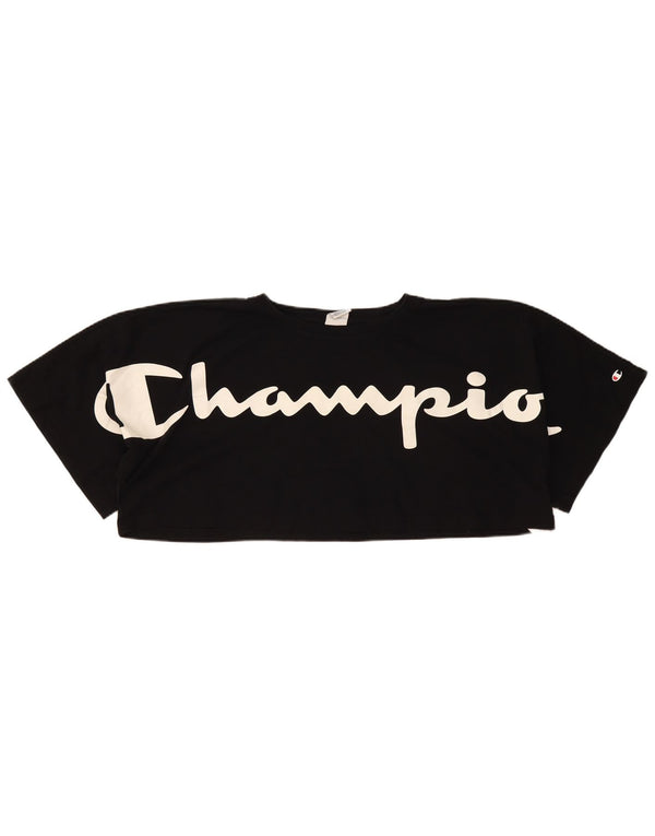 Champion Damen Crop Oversize Graphic T-Shirt Top UK 14 Medium Schwarz