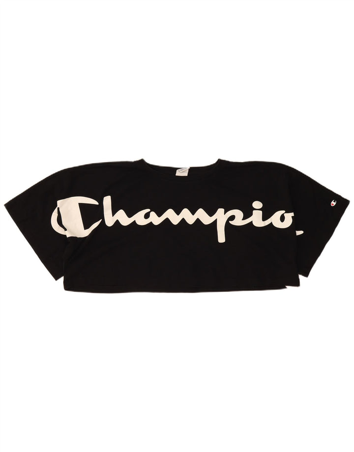 Champion Damen Crop Oversize Graphic T-Shirt Top UK 14 Medium Schwarz