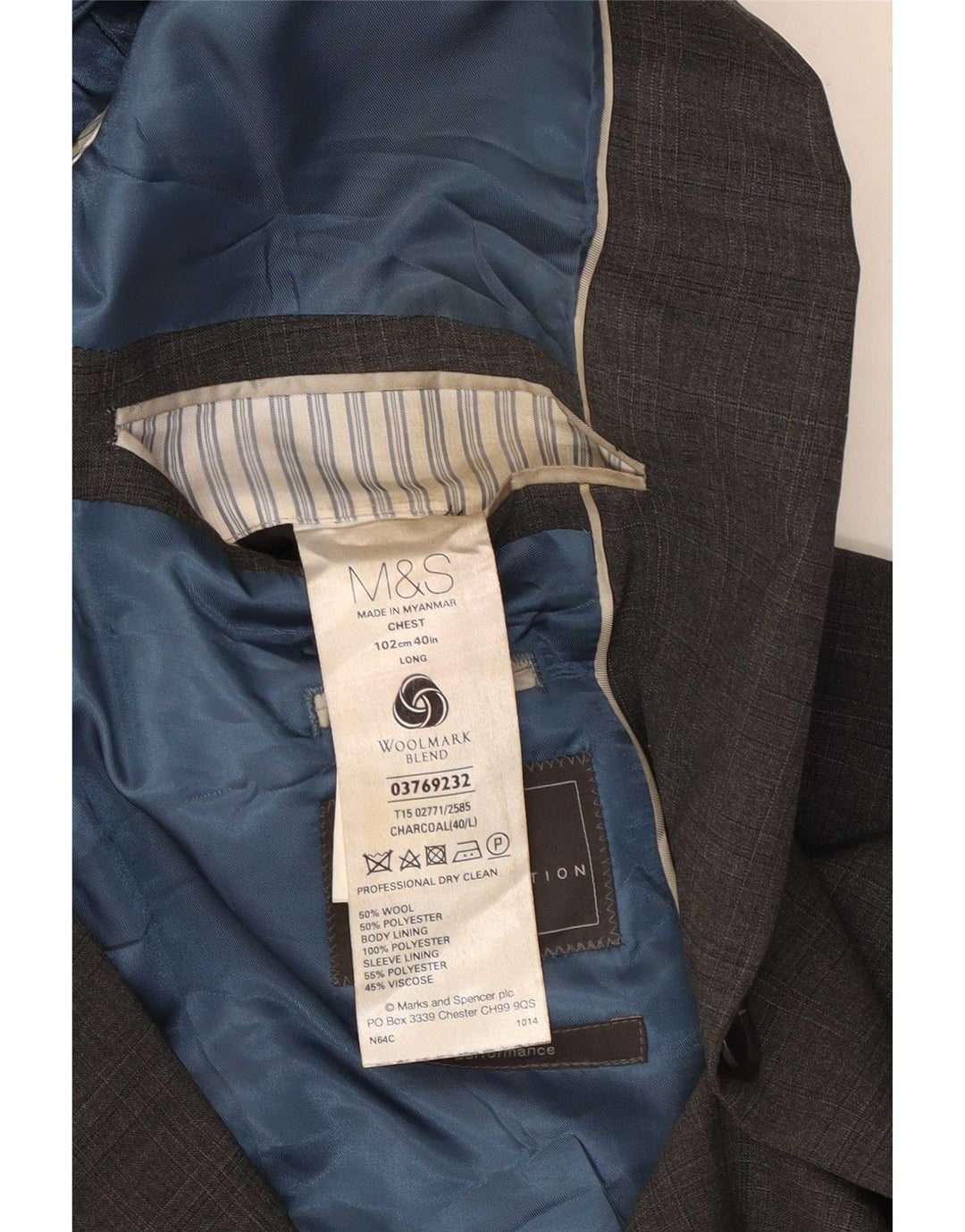 Marks & Spencer Herren-Blazer mit 2 Knöpfen, UK 40, mittelgraue Wolle