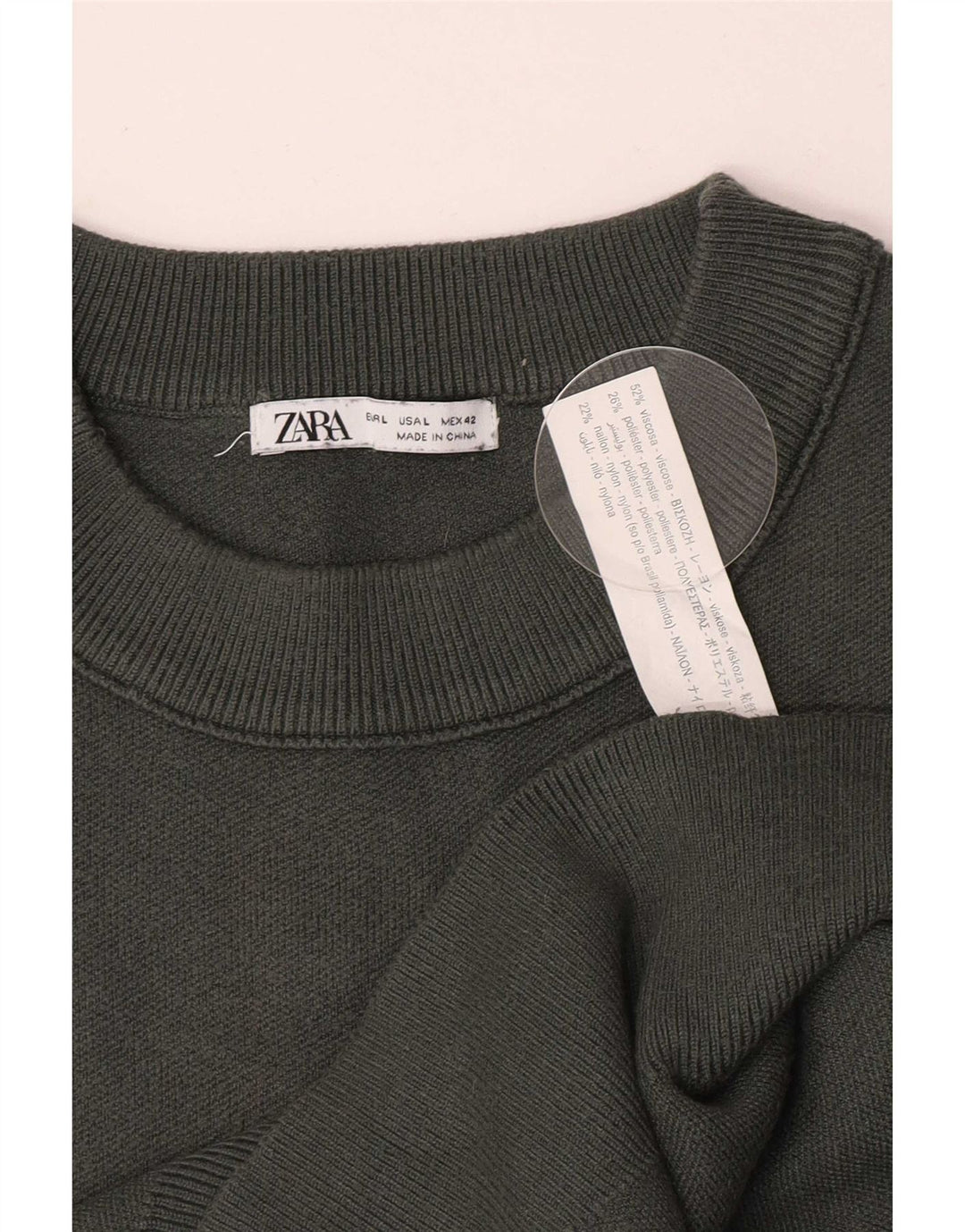 Zara Herren-Pullover mit Rundhalsausschnitt, groß, grüne Viskose