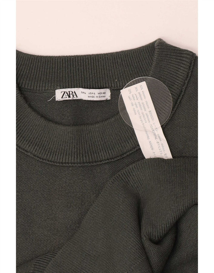 Zara Herren-Pullover mit Rundhalsausschnitt, groß, grüne Viskose