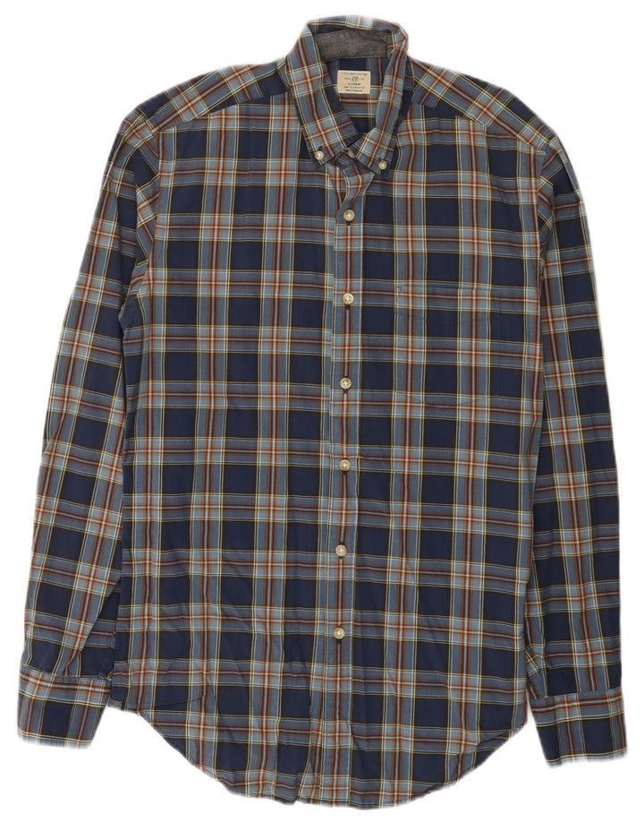 J. Crew Herrenhemd, Größe 14 1/2, klein, blau kariert, Baumwolle