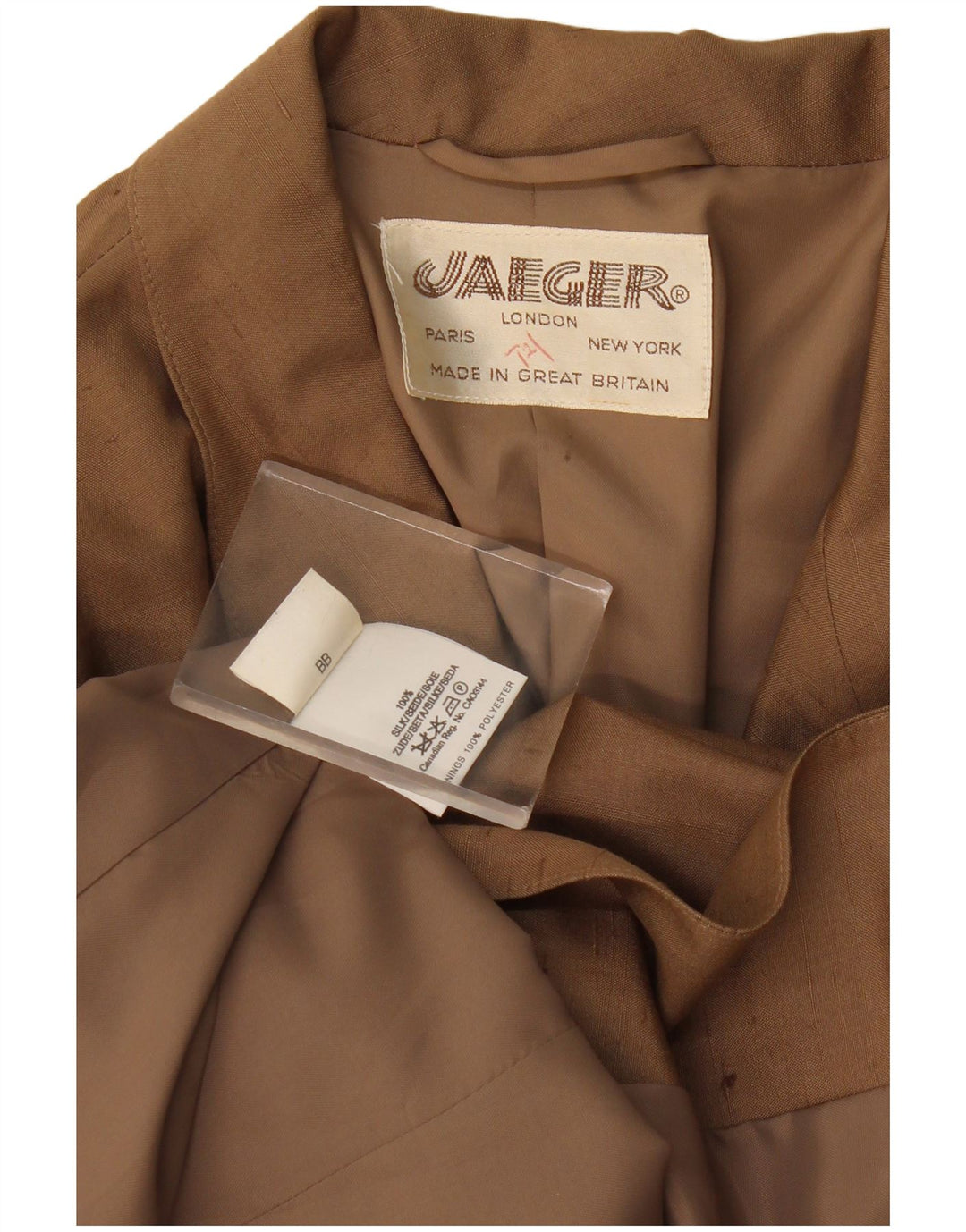 Jaeger Damen 1-Knopf-Blazerjacke UK 16 Große beige gesprenkelte Seide