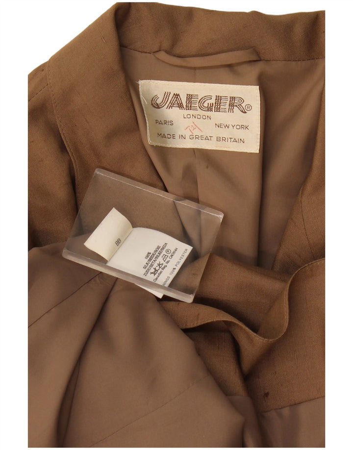 Jaeger Damen 1-Knopf-Blazerjacke UK 16 Große beige gesprenkelte Seide