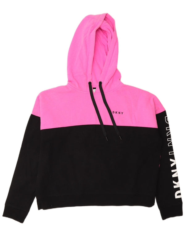 Dkny Womens Graphic Oversized Hoodie Pullover UK 14 Mittelrosa Farbblock