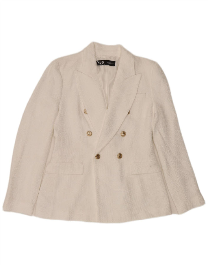 Zweireihiger Blazer für Damen von Zara, Gr. 10, Größe S, weiße Baumwolle