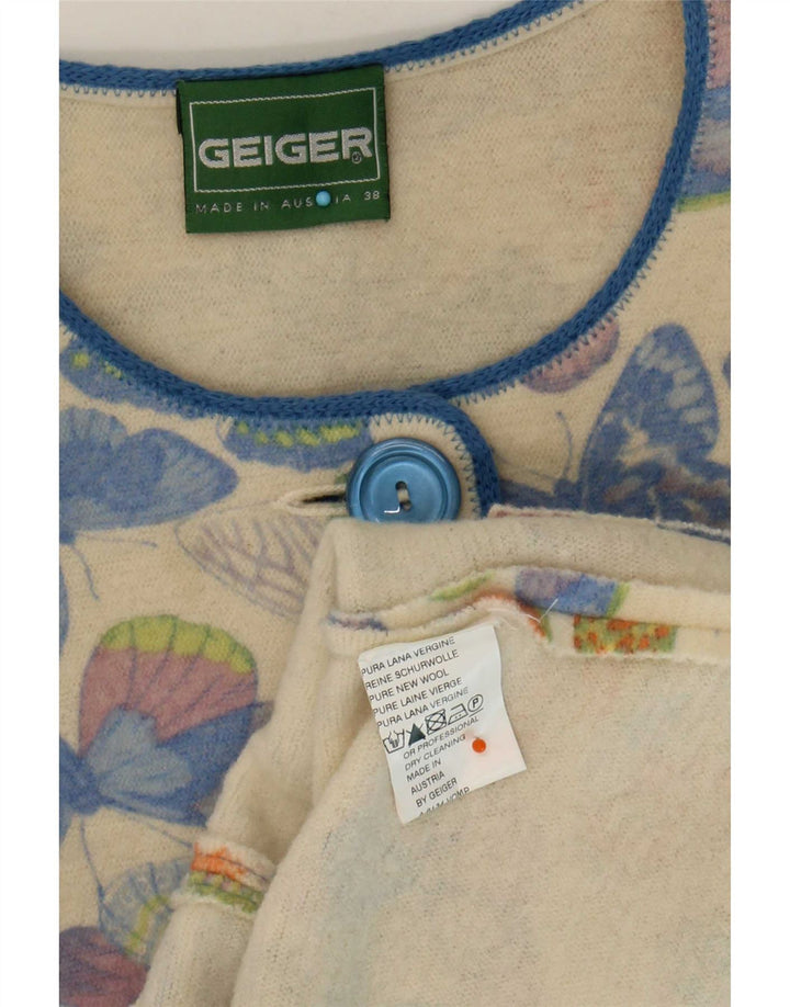 Geiger Damen-Blazer mit 5 Knöpfen, gestrickt, EU 38, mittelgroß, gebrochenes Weiß, Schmetterling