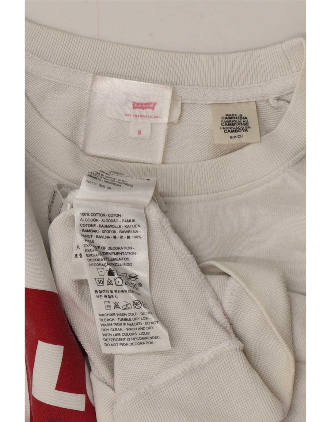 Levi's Damen-Sweatshirt in Übergröße mit Grafik, UK 10, Größe S, weiße Baumwolle