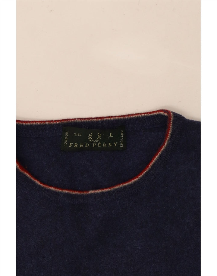 FRED PERRY Womens Crew Neck Jumper Sweater UK 16 Large Navy Blue Wool Vintage Fred Perry and Second-Hand Fred Perry from Messina Hembry 