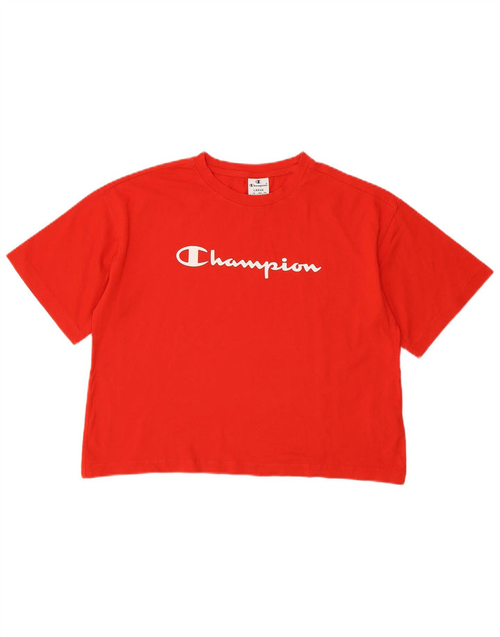 CHAMPION Damen Crop Graphic T-Shirt Top UK 16 Große rote Baumwolle