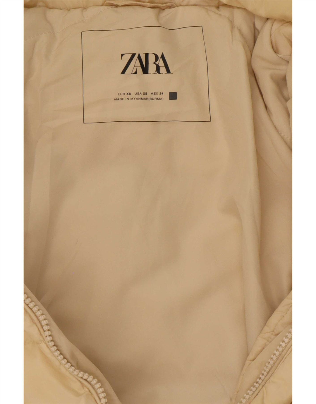 Zara Damen-Kapuzen-Übergröße, gepolsterter Mantel, UK 6, XS, Beige, Polyester