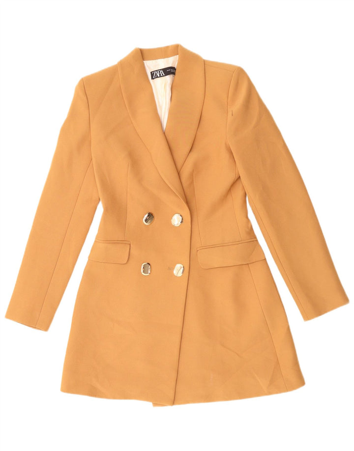 Zara Damen Longline-Zweireiher-Blazerjacke UK 6 XS Orange Polyester