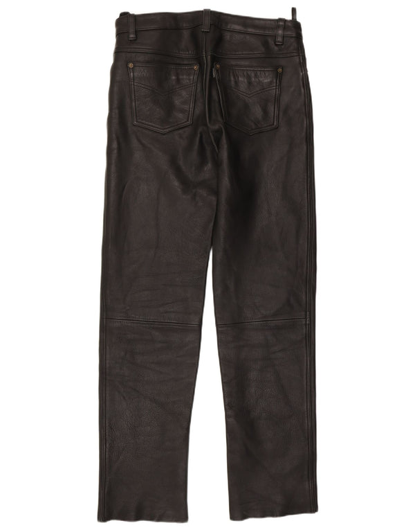 Vintage Herren gerade Lederhose IT 52 XL W34 L34 schwarzes Leder