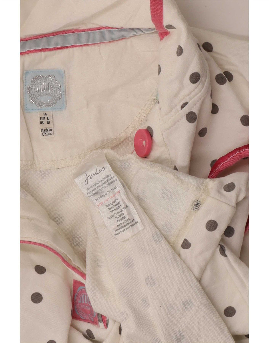 Joules Damen-Sweatshirt mit Knopfkragen, Gr. 14, Größe L, weiß gepunktet