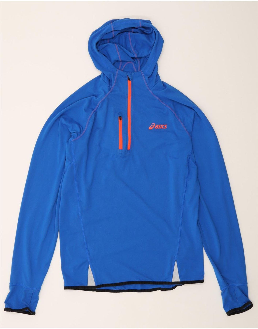 Asics Herren-Oberteil mit Kapuze und Reißverschluss, langärmlig, mittelblaues Polyester
