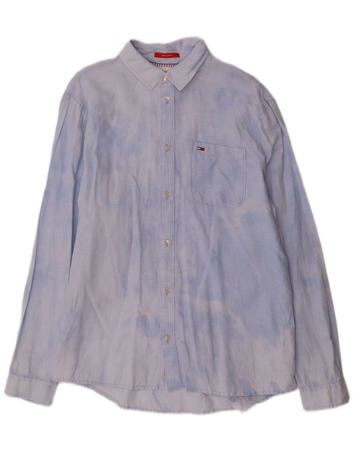 TOMMY HILFIGER Herren-Hemd mit normaler Passform, XL, blaue Batik-Baumwolle