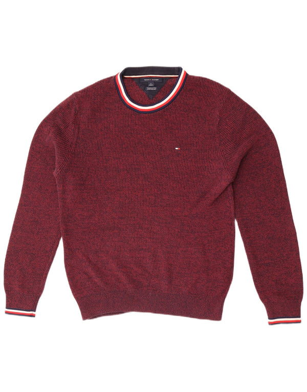 Tommy Hilfiger Herren-Pullover mit Rundhalsausschnitt, mittelgroß, Burgunderrot meliert