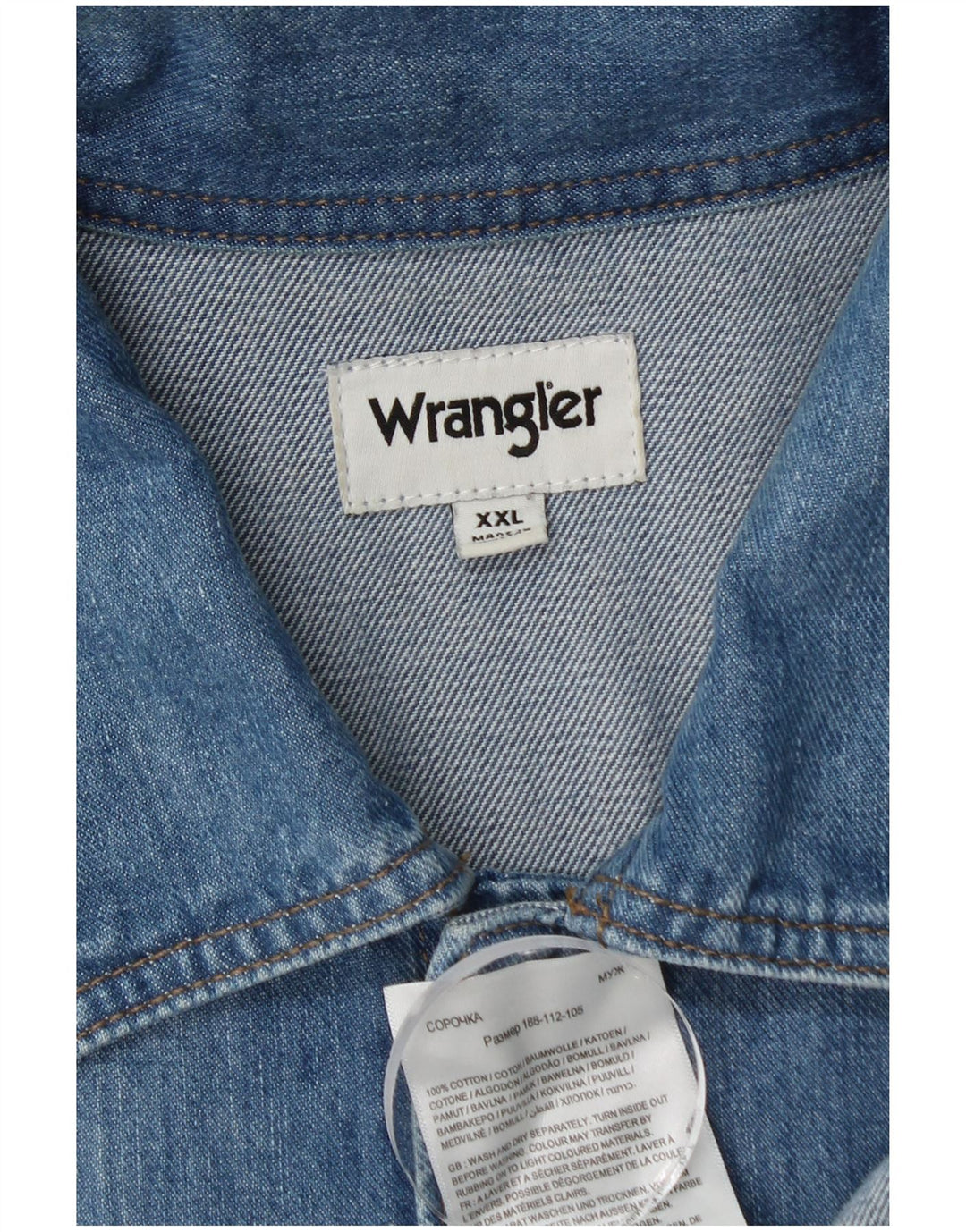 Wrangler Herren-Kurzarm-Jeanshemd 2XL aus blauer Baumwolle
