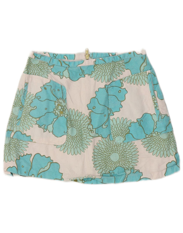 Topshop Damen Minirock UK 10 Small W25 Blau geblümte Baumwolle