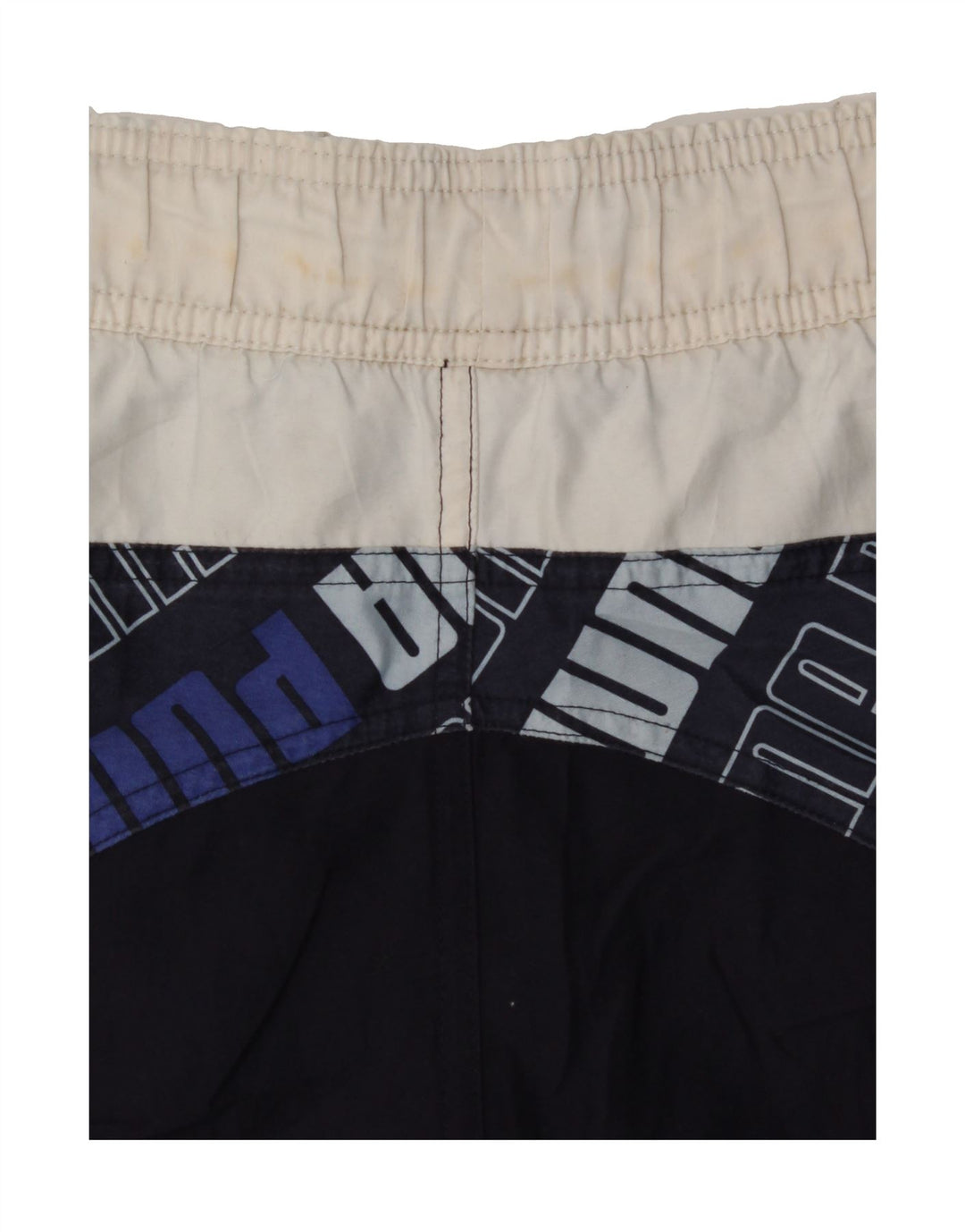 PUMA Mens Graphic Swimming Shorts Medium Navy Blue Colourblock Vintage Puma and Second-Hand Puma from Messina Hembry 