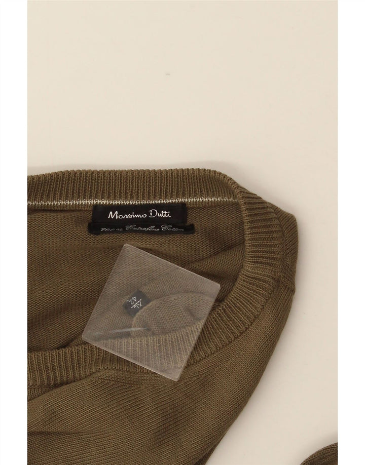 MASSIMO DUTTI Herren-Pullover mit Rundhalsausschnitt, XL, braune Baumwolle
