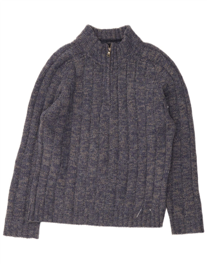 Marks & Spencer Herren-Pullover mit Reißverschluss am Hals, Mittelblau meliert