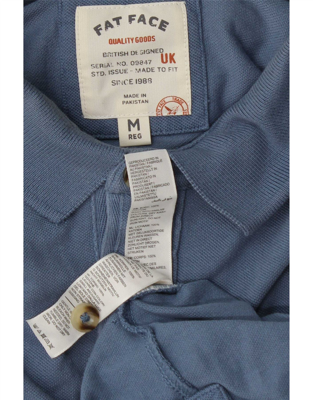Fat Face Herren-Langarm-Poloshirt aus mittelblauer Baumwolle
