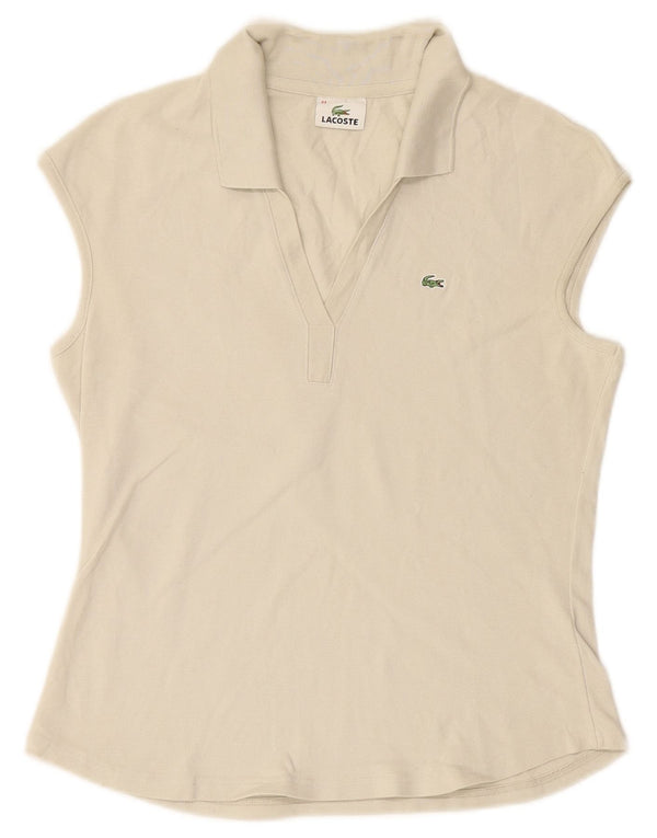 LACOSTE Damen ärmelloses Poloshirt, Größe 44, große weiße Baumwolle