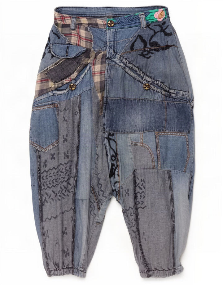 Desigual Damen Haremsjeans mit tiefem Schritt, W30, L13, blaue Patchwork-Baumwolle