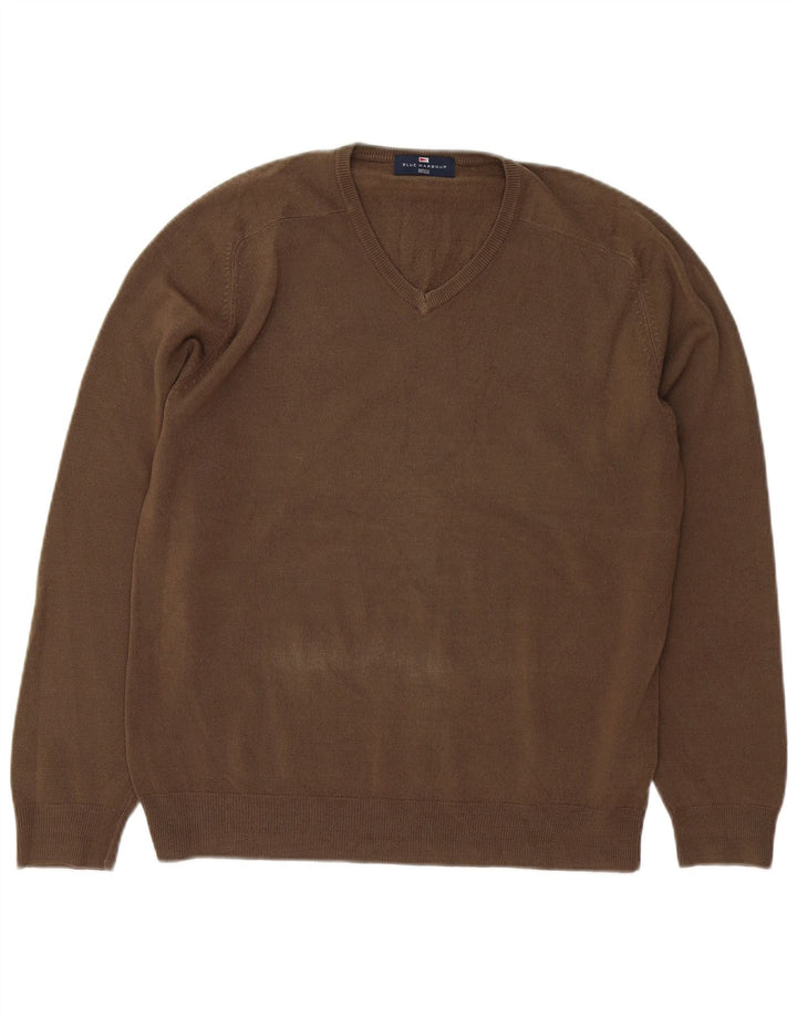 Marks & Spencer Herren Blauer Harbor-Pullover mit V-Ausschnitt Mittelbraun