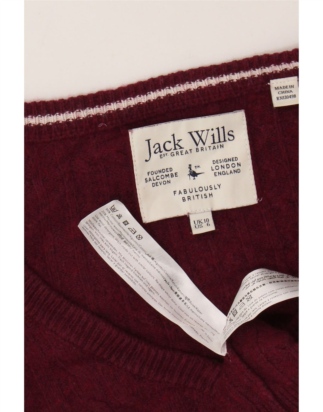 JACK WILLS Damen Crop V-Ausschnitt Pullover Pullover UK 10 Small Burgund Baumwolle