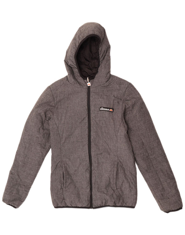 Ellesse Womens Hooded Reversible Wattierte Jacke UK 10 Small Graues Nylon