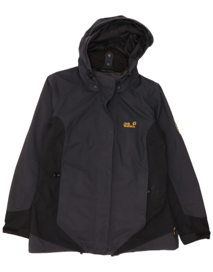 Jack Wolfskin Damen-Windbreakerjacke mit Kapuze, UK 16, Größe L, Grau, Farbblock