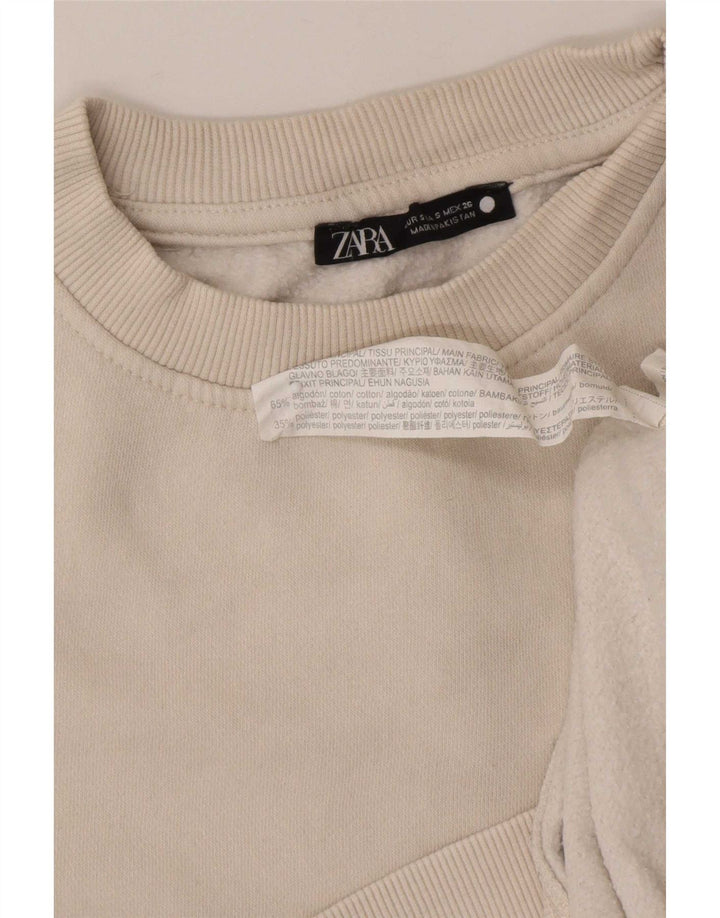 Zara Damen-Sweatshirt-Pullover, Gr. 10, Größe S, cremefarbene Baumwolle