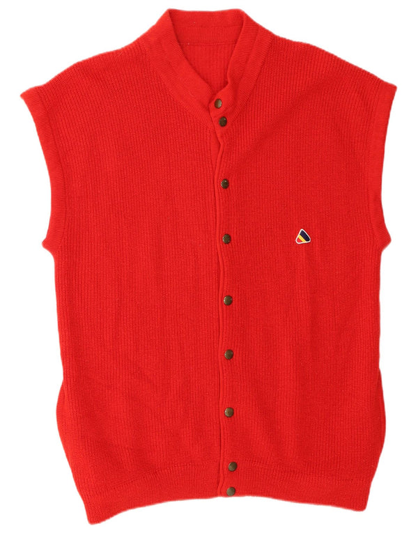 Vintage Mens Sleeveless Cardigan Sweater Medium Red
