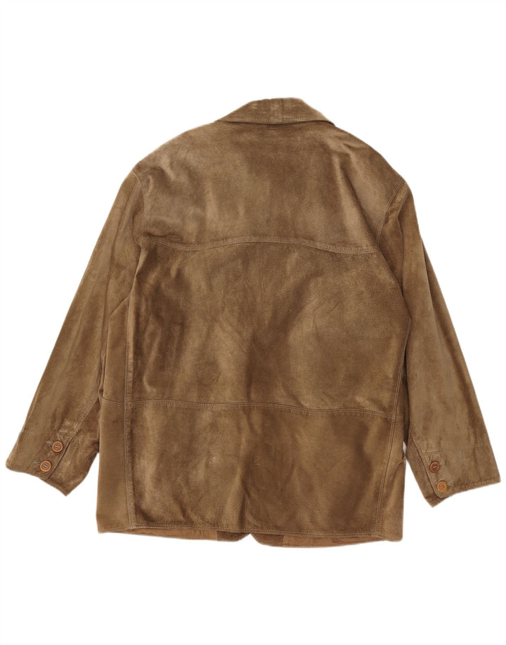 Vintage Herren 4-Knopf-Wildleder-Blazerjacke IT 48 Mittelbraunes Leder