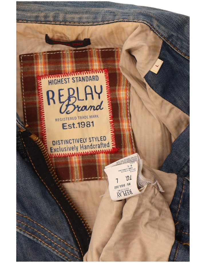 REPLAY Damen Crop Denim Jacke UK 16 Large Blaue Baumwolle