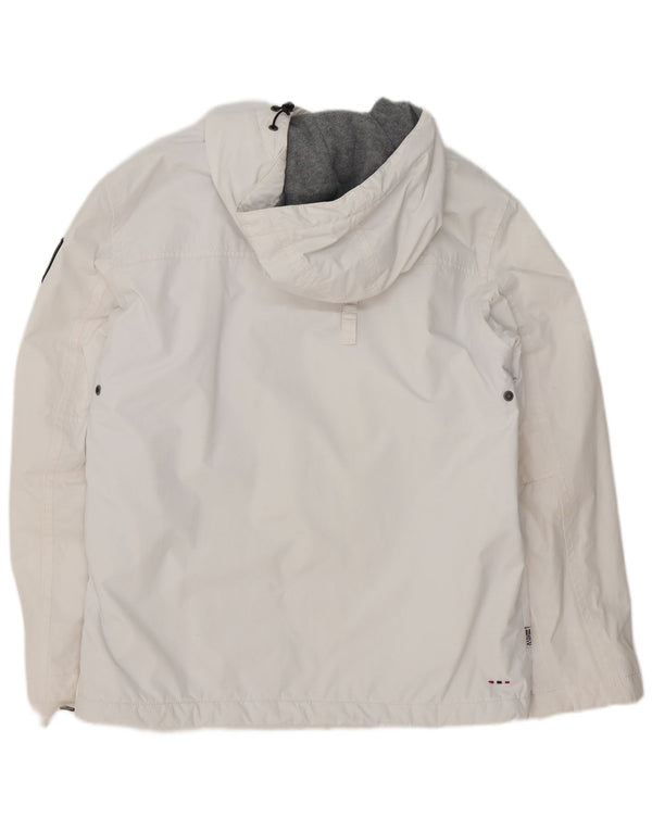 Napapijri Herren-Anorakjacke mit normaler Passform, grafischer Kapuze, Größe 40, Weiß