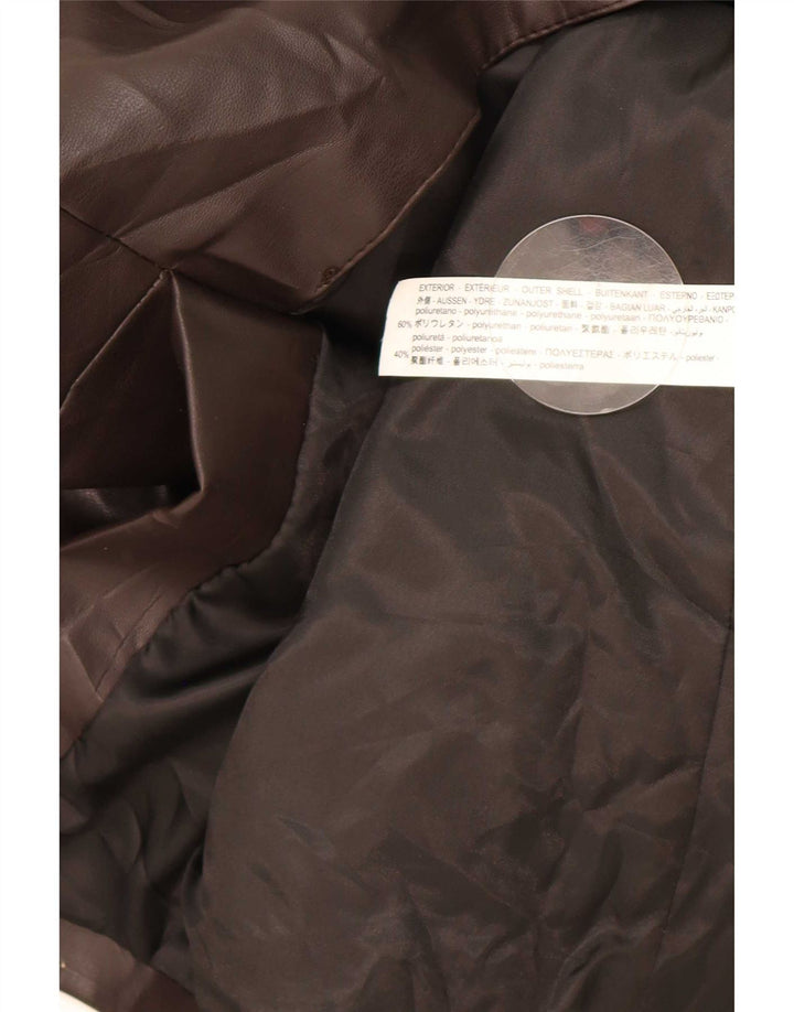 Zara Damen 1-Knopf-Blazer aus Kunstleder, UK 14, Mittelbraun