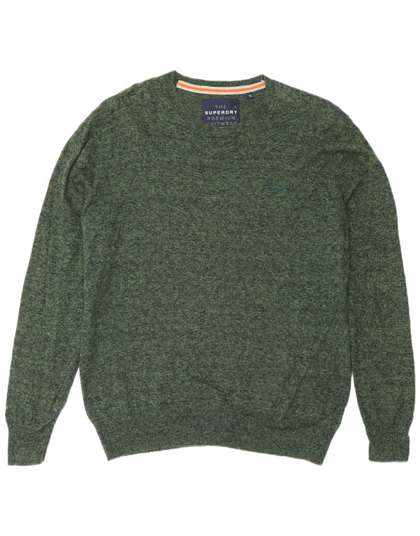 Superdry Herren-Pullover mit Rundhalsausschnitt, Größe 2XL, grün gefleckte Baumwolle