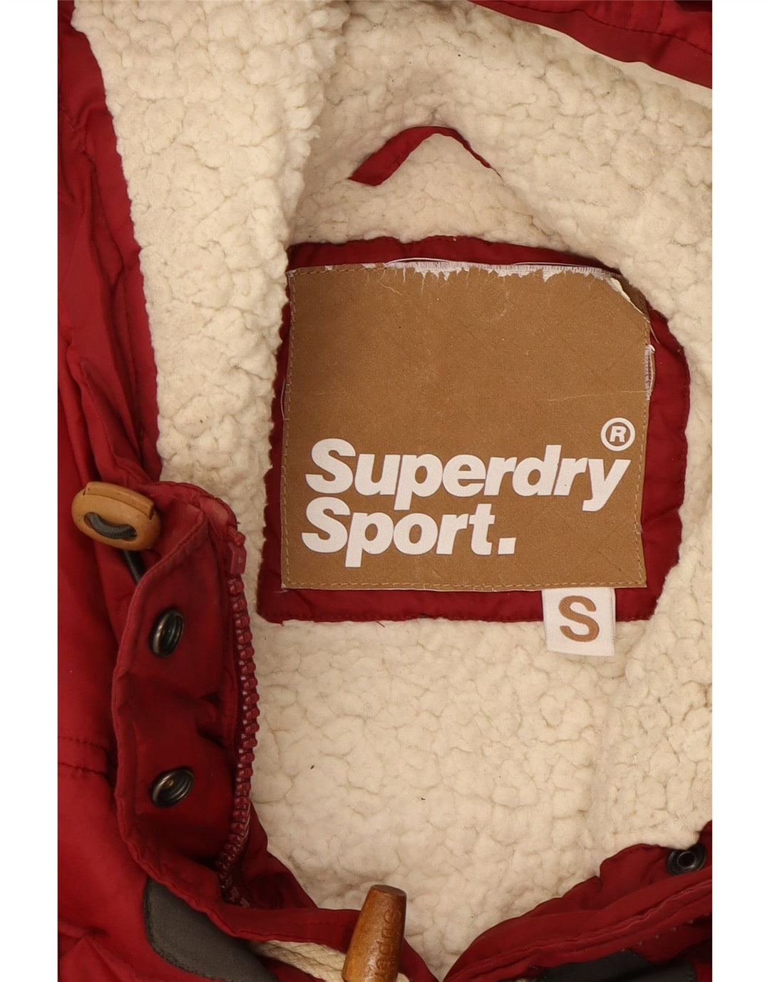 SUPERDRY Wattierte Damenweste mit Kapuze, UK 10, Größe S, Rot, Polyester