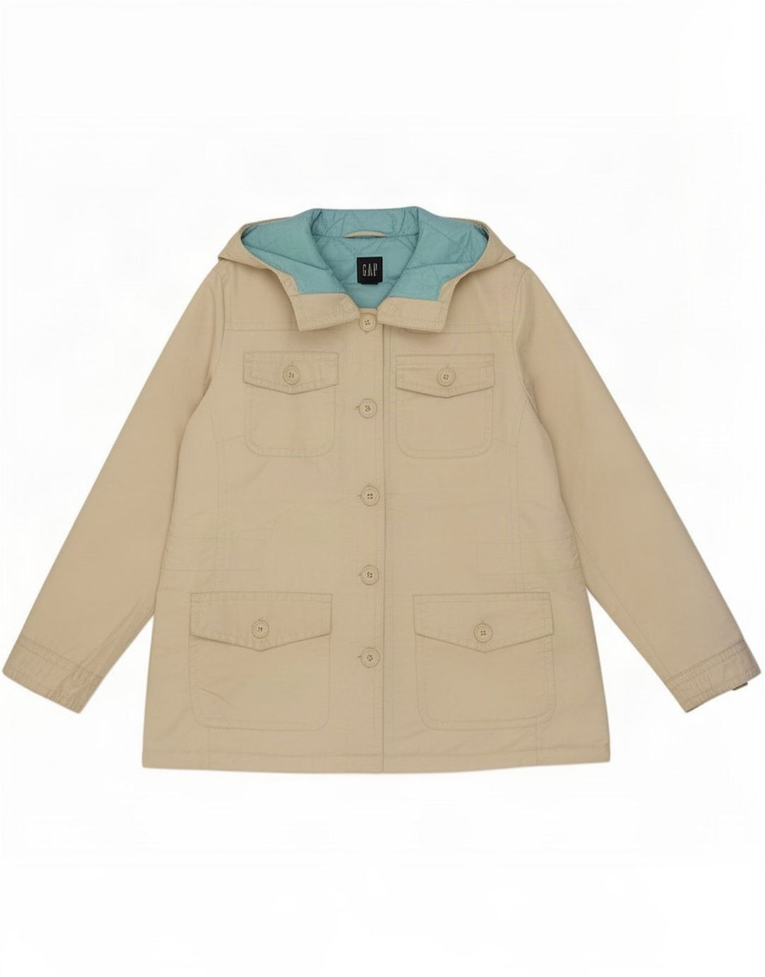 Gap Damen-Windbreakerjacke mit Kapuze, Gr. 14, mittelgrau, gebrochenes Weiß